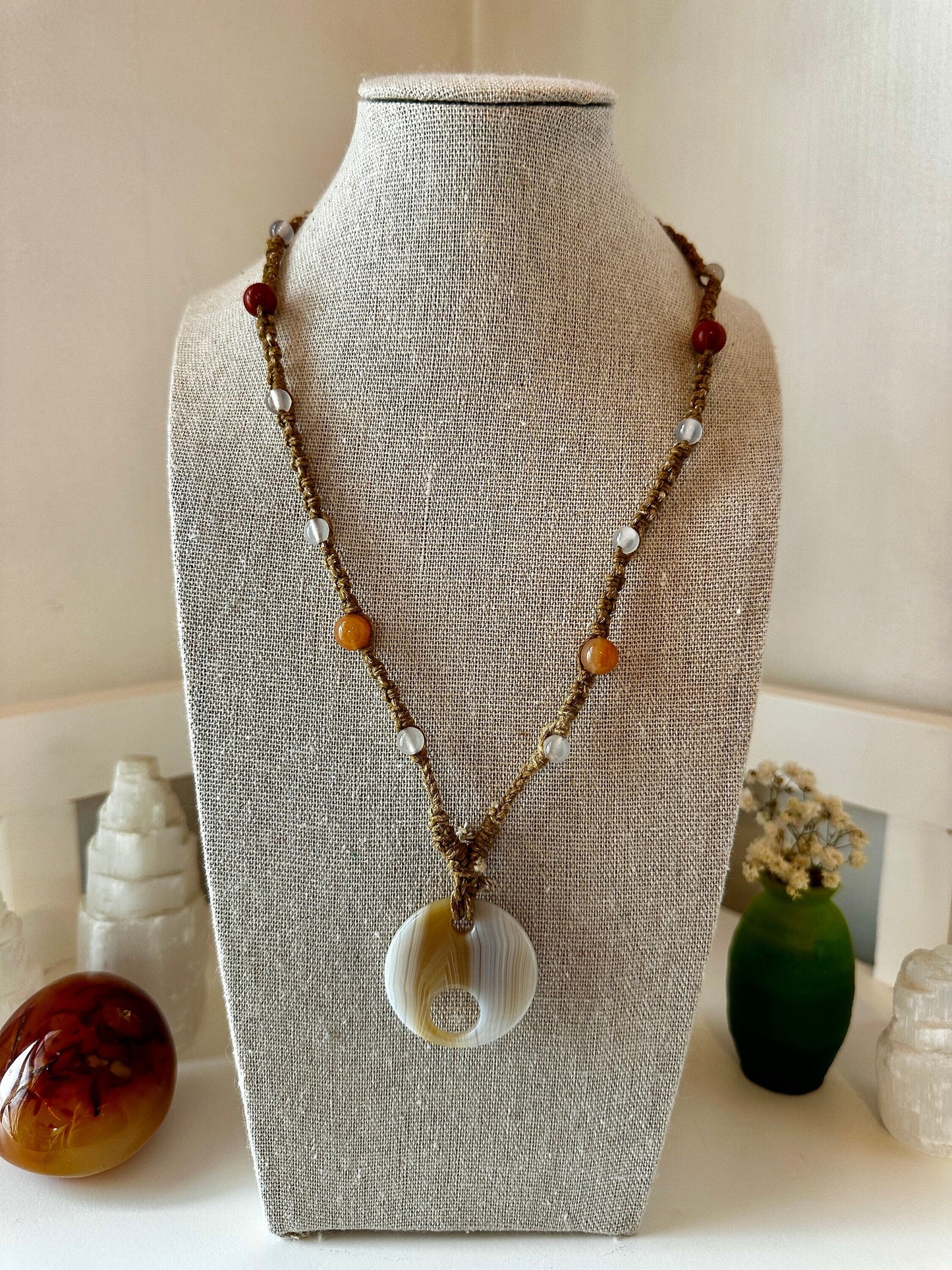 Generosity/Healing/Happiness Macrame Necklace